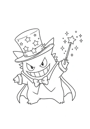 Gengar als goochelaar met hoed kleurplaat