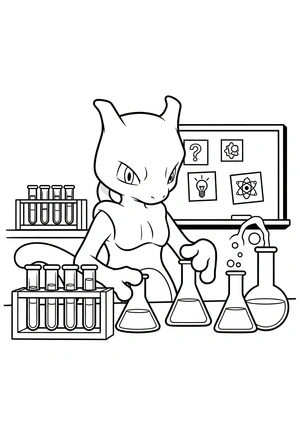 Mewtwo in een laboratorium (vriendelijk) kleurplaat