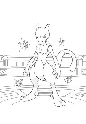 Mewtwo in een trainingsarena kleurplaat