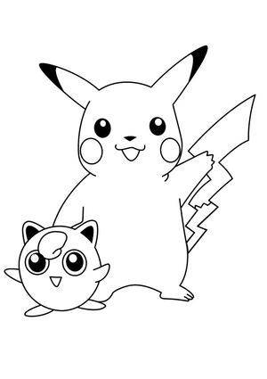 Pikachu en Jigglypuff kleurplaat