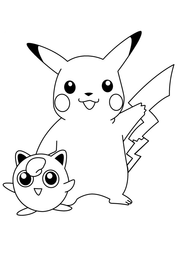 Pikachu en Jigglypuff kleurplaat