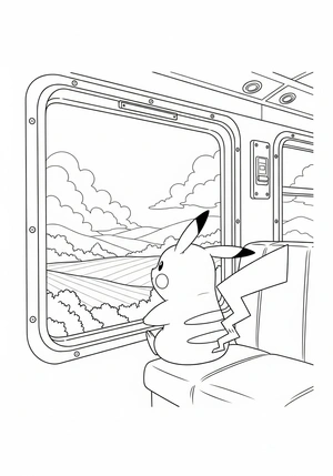 Pikachu in een treinreis kleurplaat