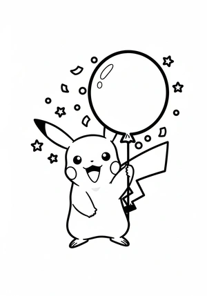 Pikachu met een ballon kleurplaat