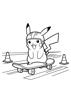 Pikachu op een skateboard kleurplaat