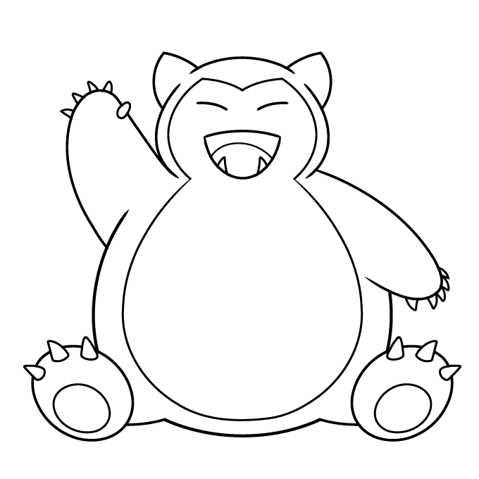 Pokemon kleurplaat van Snorlax die zwaait met een grote buik en simpele lijnen