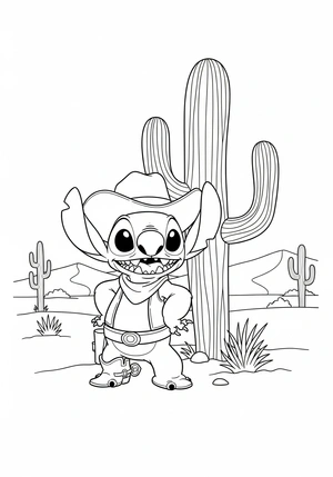 Stitch als cowboy met hoed kleurplaat om te printen en kleuren
