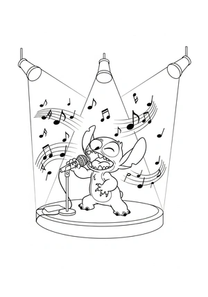 Stitch als muzikant met microfoon kleurplaat om te printen en kleuren