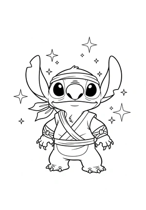 Stitch als ninja met bandana kleurplaat om te printen en kleuren