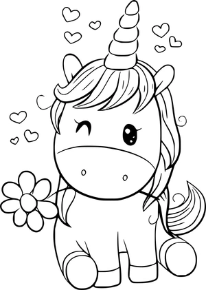 Lieve unicorn met bloem kleurplaat
