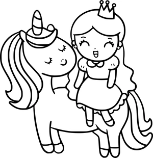 Prinses zit op unicorn kleurplaat