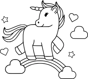 Schattige unicorn met regenboog kleurplaat