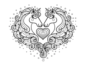Twee unicorns met hartje kleurplaat