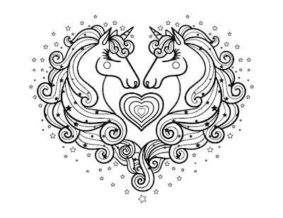 Twee unicorns met hartje kleurplaat