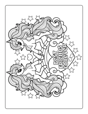Twee unicorns met regenboog en hartjes kleurplaat
