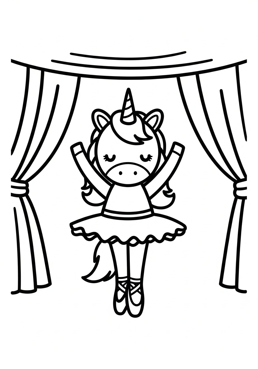 Ballerina unicorn met tutu en strikjes om te kleuren kleurplaat