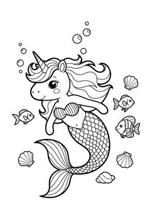 Unicorn als zeemeermin-unicorn kleurplaat