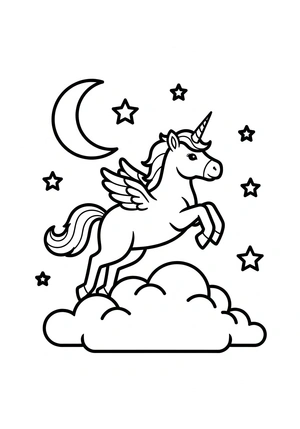 Unicorn die op een wolk springt kleurplaat