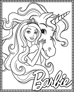 Unicorn en barbie kleurplaat