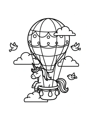 Unicorn met ballonvaart kleurplaat