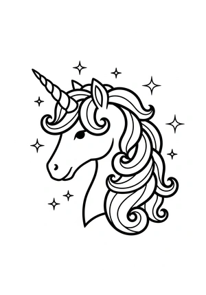 Unicorn met eenhoornhoorn close-up kleurplaat