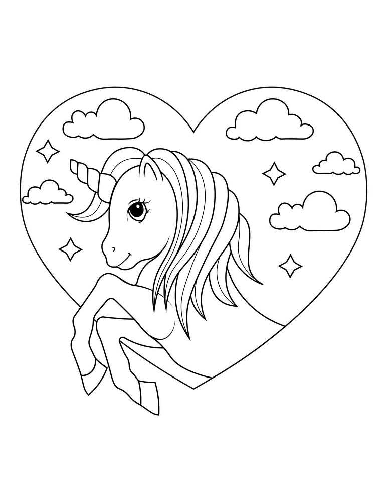 Unicorn met hartje kleurplaat