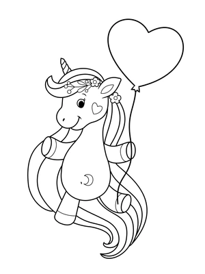 Unicorn met hartjes ballon kleurplaat