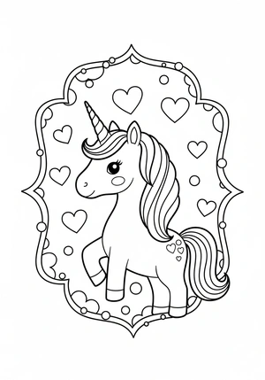 Unicorn met hartjes en stippen kleurplaat