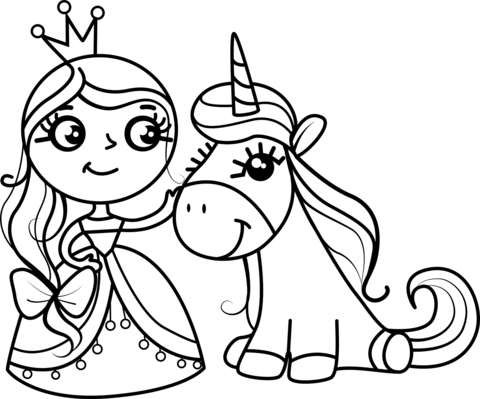 Unicorn met prinses kleurplaat