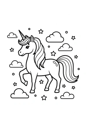 Unicorn met regenboogmanen kleurplaat