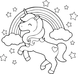 Unicorn met sterretjes en regenboog kleurplaat