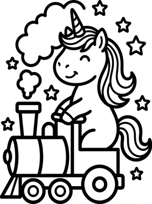 Unicorn met treinreis door fantasieland kleurplaat