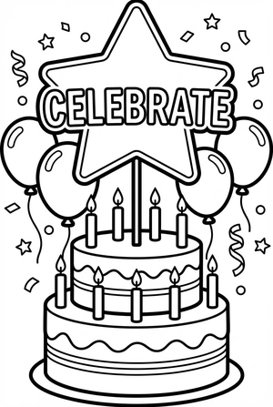 Verjaardag kleurplaat met een taarttopper in stervorm