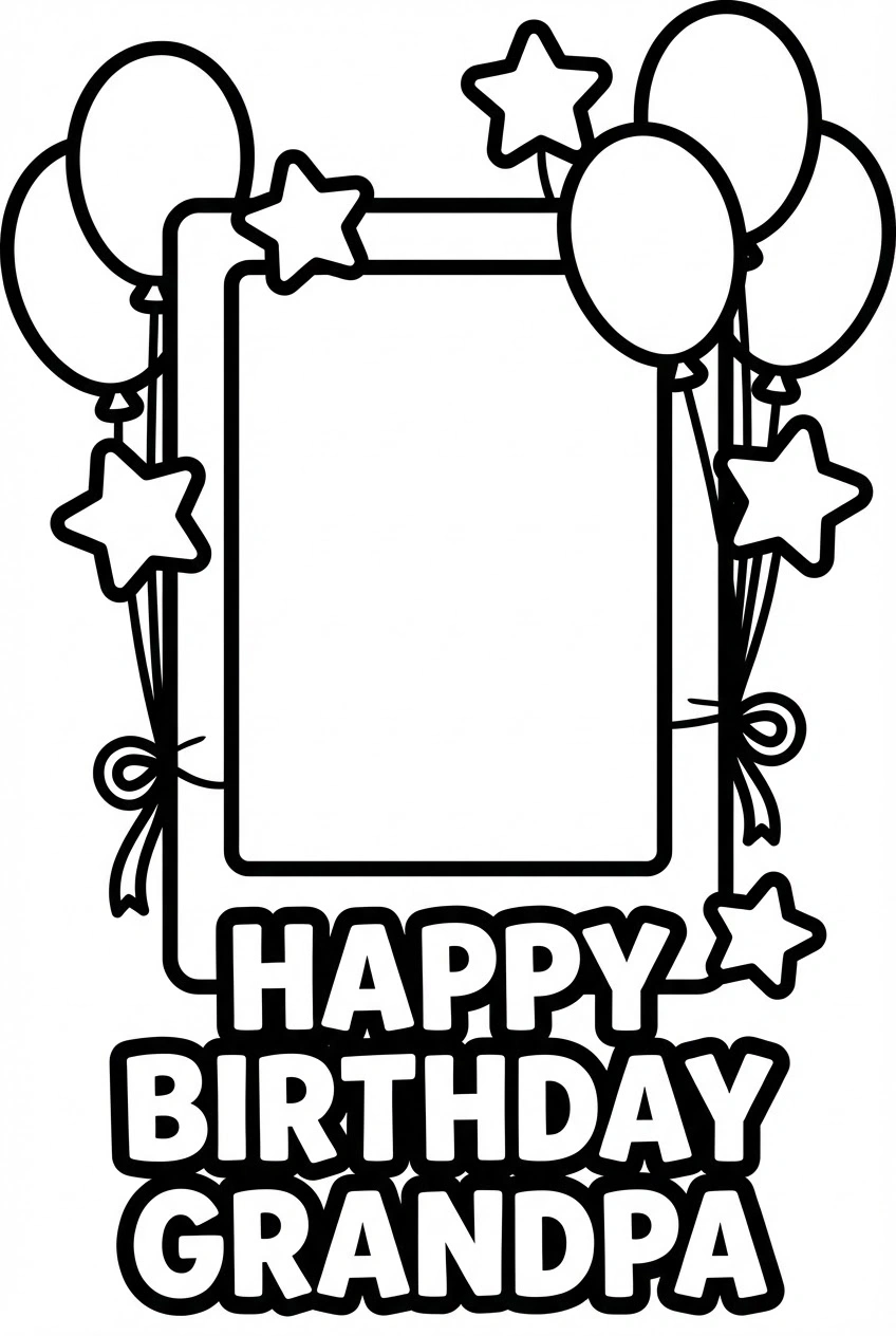 Verjaardag kleurplaat fotocollage voor opa met ballonnen