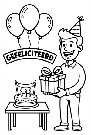 Verjaardag kleurplaat gefeliciteerd voor papa met cadeau