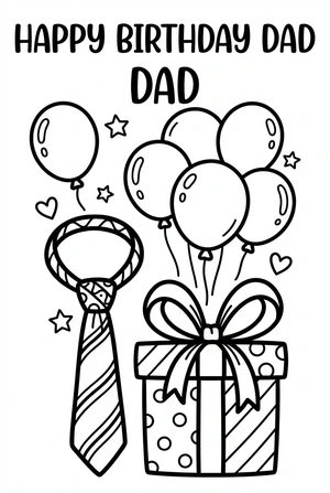 Verjaardag kleurplaat voor papa met stropdas en cadeau