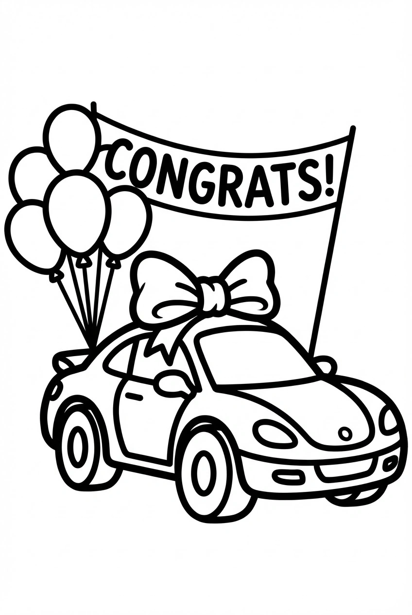 Verjaardag kleurplaat met sportauto en cadeau voor papa