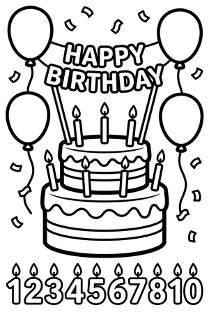 Verjaardag kleurplaat taart verjaardag met leeftijdscijfers