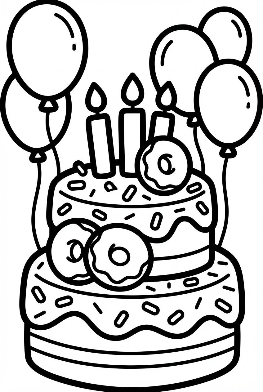 Verjaardag kleurplaat taart verjaardag met donuts en sprinkles