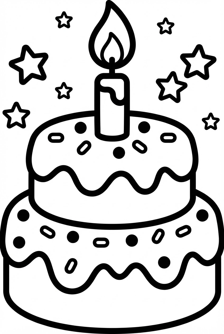 Verjaardag kleurplaat taart verjaardag met een extra grote kaars