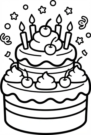 Verjaardag kleurplaat taart verjaardag met slagroomtoefjes