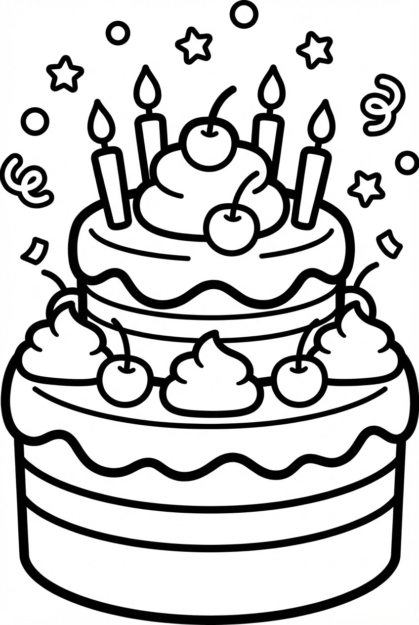 Verjaardag kleurplaat taart verjaardag met slagroomtoefjes