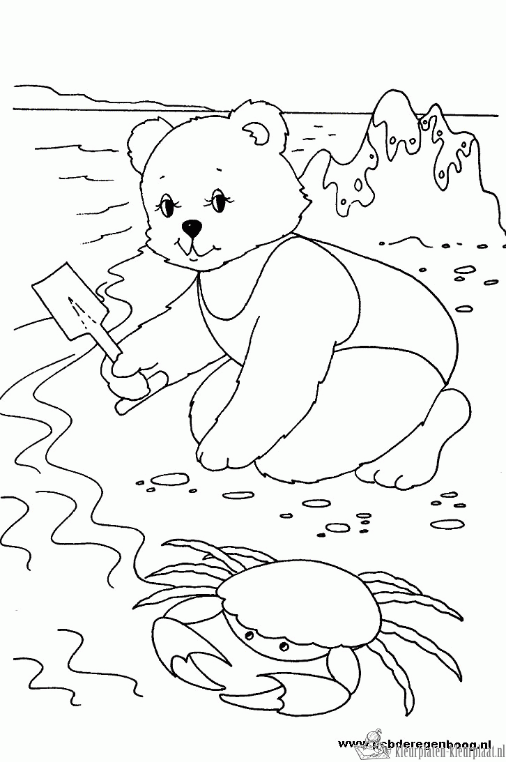 Aan het strand kleurplaat