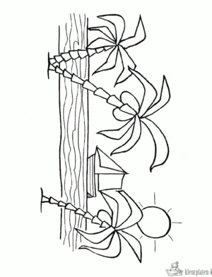 Palmbomen op het strand kleurplaat