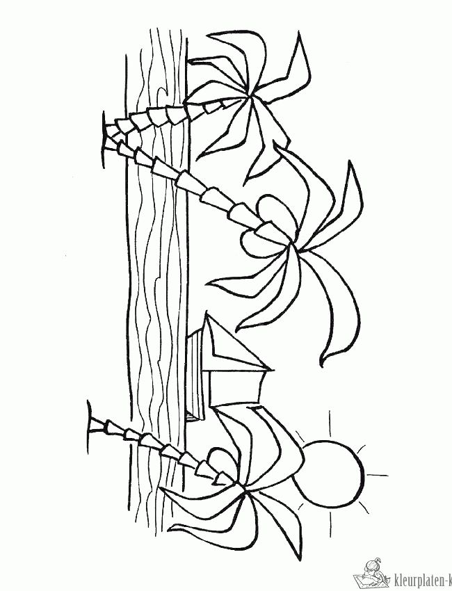 Palmbomen op het strand kleurplaat