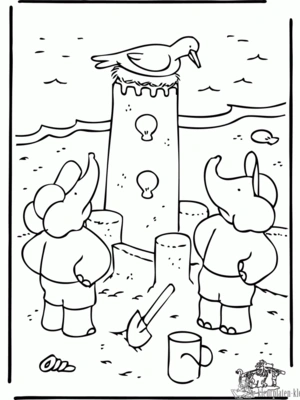 Zandkasteel bouwen kleurplaat