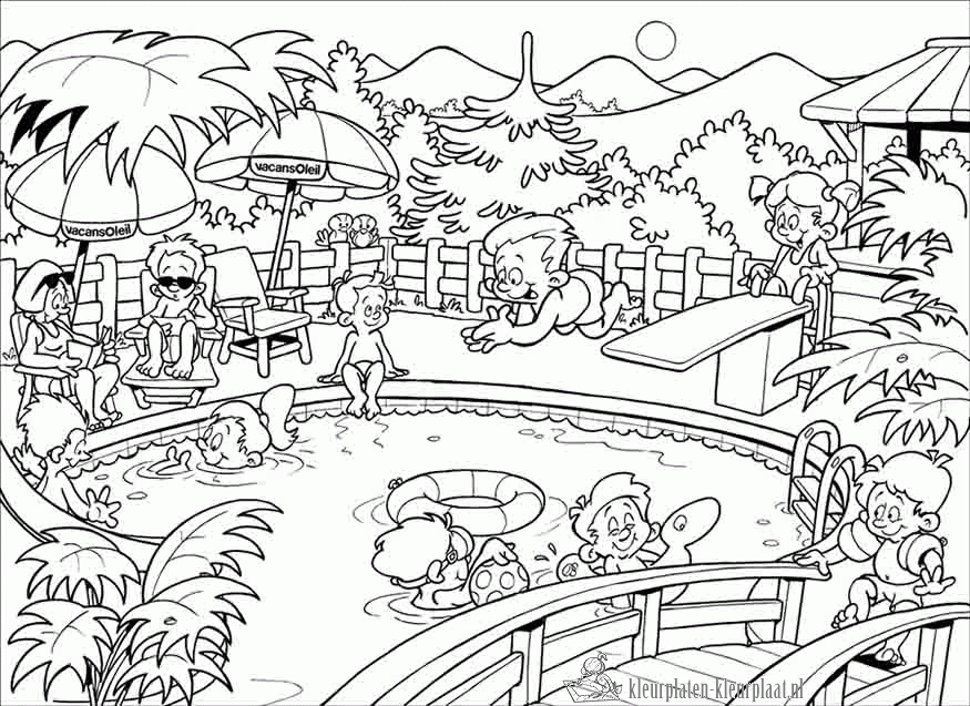 Zwemmen tijdens de zomer vakantie kleurplaat